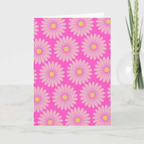 Cute Retro Scandinavian Flower Pattern Pink Blank Card