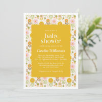 Cute Retro Scandinavian Yellow Flowers Baby Shower