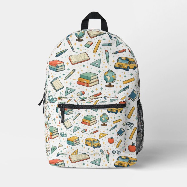 Cute Retro School Icons Pattern Back to School Printed Backpack (Front)