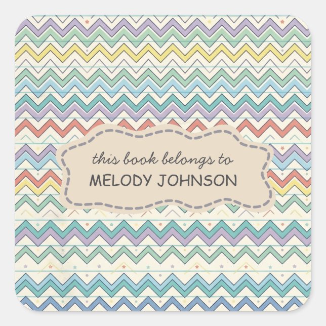 Cute Retro School Pattern Name Bookplate (Front)