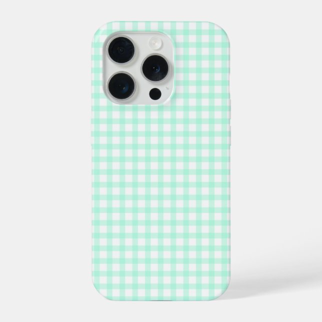 Cute Retro Sea Green Gingham Plaid pattern Iphone Case (Back)