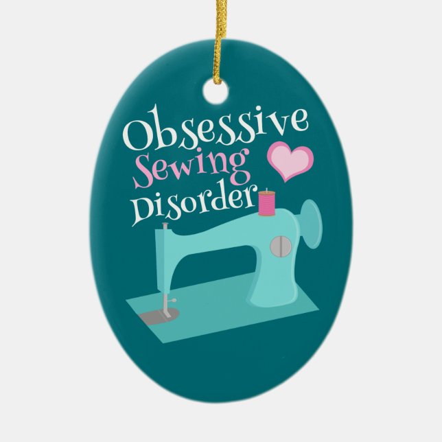 Cute Retro Sewing Machine Seamstress Ceramic Ornament (Front)