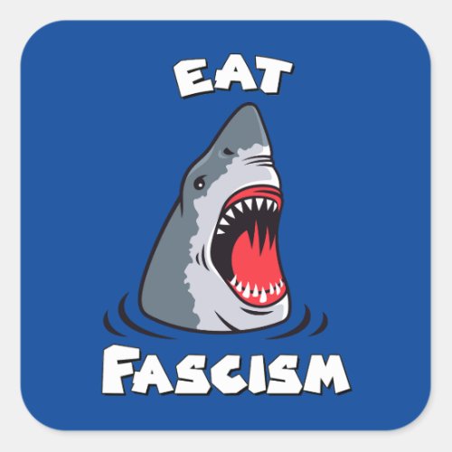 Cute Retro Shark _ Eat Fascism Anti_Fascist Square Sticker