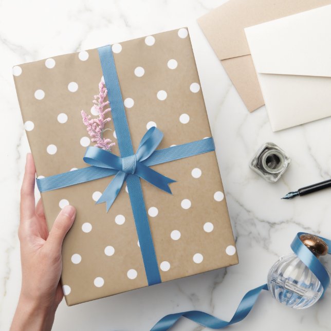 Cute Retro Simple White Polka Dots onFaux Kraft  Wrapping Paper (Gifting)