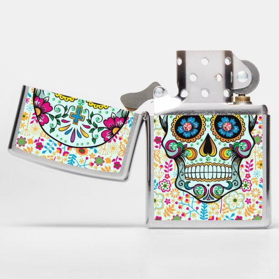 Cute Retro Skull And Flowers Pattern Zippo Lighter