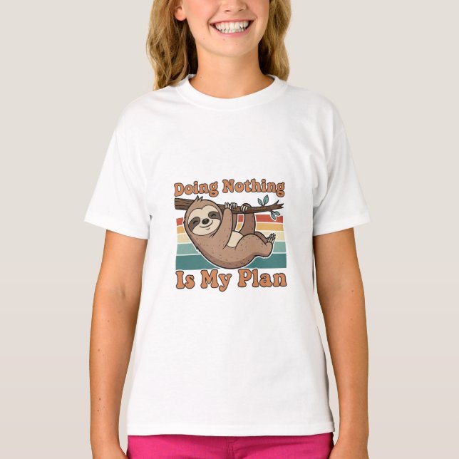 Cute Retro Sloth Girls Graphic T-Shirt (Front)