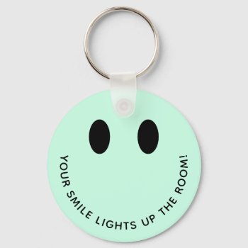 Cute Retro Smile Face Quote | Mint Green Keychain by teeloft at Zazzle