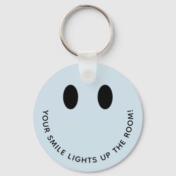 Cute Retro Smile Face Quote | Pastel Blue Keychain by teeloft at Zazzle