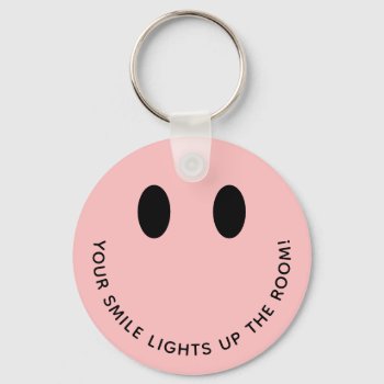 Cute Retro Smile Face Quote | Pastel Pink Keychain by teeloft at Zazzle