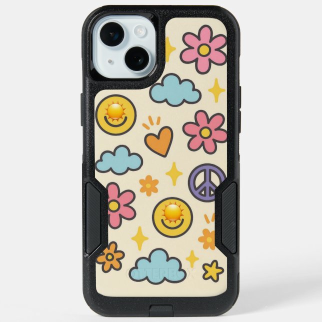 Cute Retro Smiley & Peace iPhone 15 Plus Case (Back)