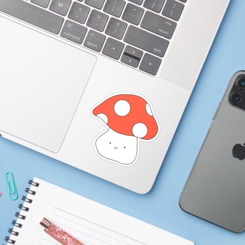 Cute retro smiling face red spotted mushroom sticker