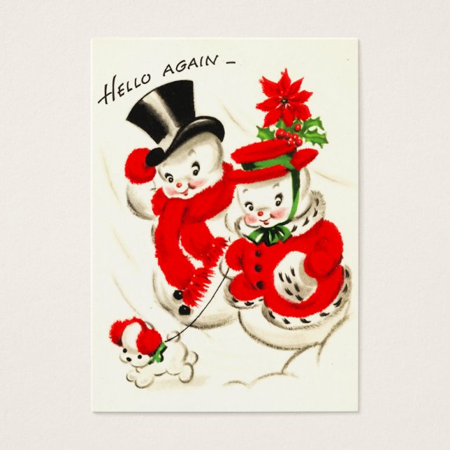 Cute Retro Snow Couple Name Tags (Front)