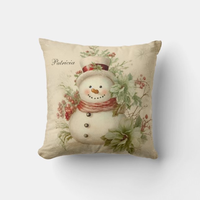 Cute Retro Snowman Christmas Throw Pillow (Front)