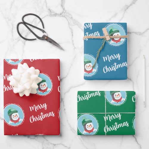 Cute Retro Snowman Merry Christmas Holiday Wrapping Paper Sheets