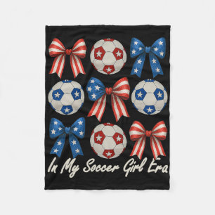 Cute Retro Soccer Girl Coquette Bow For Women Mom Fleece Blanket