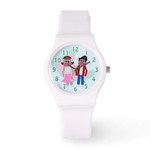 Cute Retro Sock Hop Monkey Cartoon Characters Watch