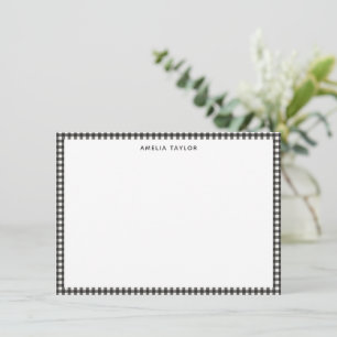 Cute Retro Soft Black Gingham Plaid Personalized Note Card