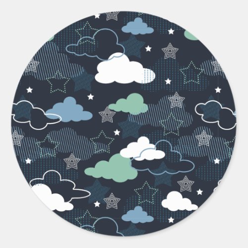 Cute Retro Starry Night Sky Pattern Classic Round Sticker