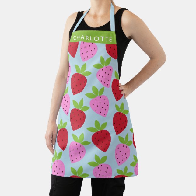 Cute Retro Strawberry Fruit Pattern Personalized Apron (Insitu)
