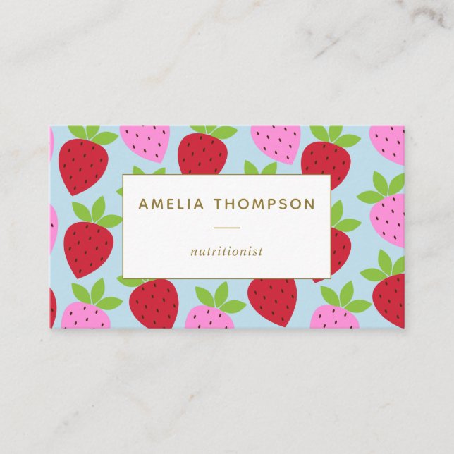 Cute Retro Strawberry Fruit Pattern Personalized Business Card (Front)