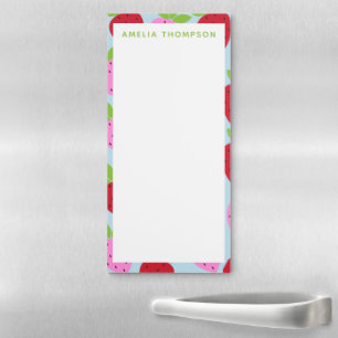 Cute Retro Strawberry Fruit Pattern Personalized Magnetic Notepad