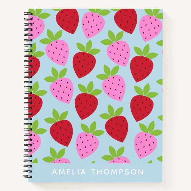 Cute Retro Strawberry Fruit Pattern Personalized Notebook (Front)
