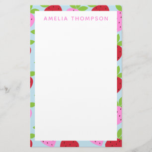 Cute Retro Strawberry Fruit Pattern Personalized Stationery