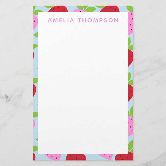 Cute Retro Strawberry Fruit Pattern Personalized Stationery (Front)