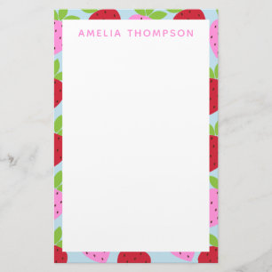 Cute Retro Strawberry Fruit Pattern Personalized Stationery