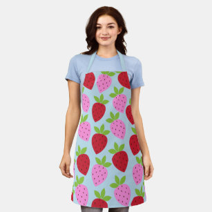 Cute Retro Strawberry Fruit Pattern Pink Red Blue Apron