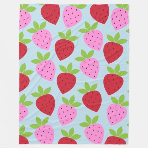 Cute Retro Strawberry Fruit Pattern Pink Red Blue Fleece Blanket