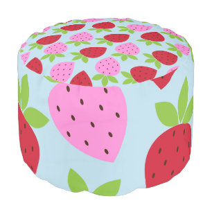 Cute Retro Strawberry Fruit Pattern Pink Red Blue Pouf