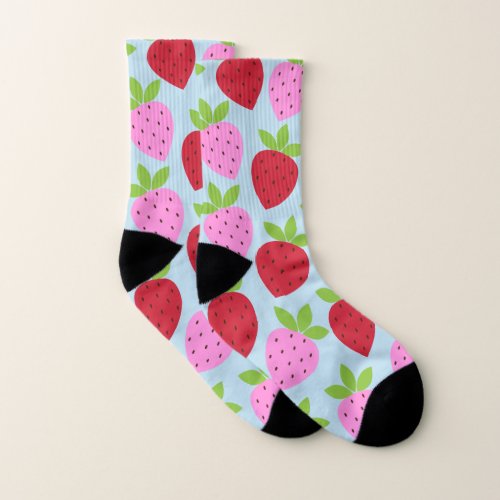 Cute Retro Strawberry Fruit Pattern Pink Red Blue Socks