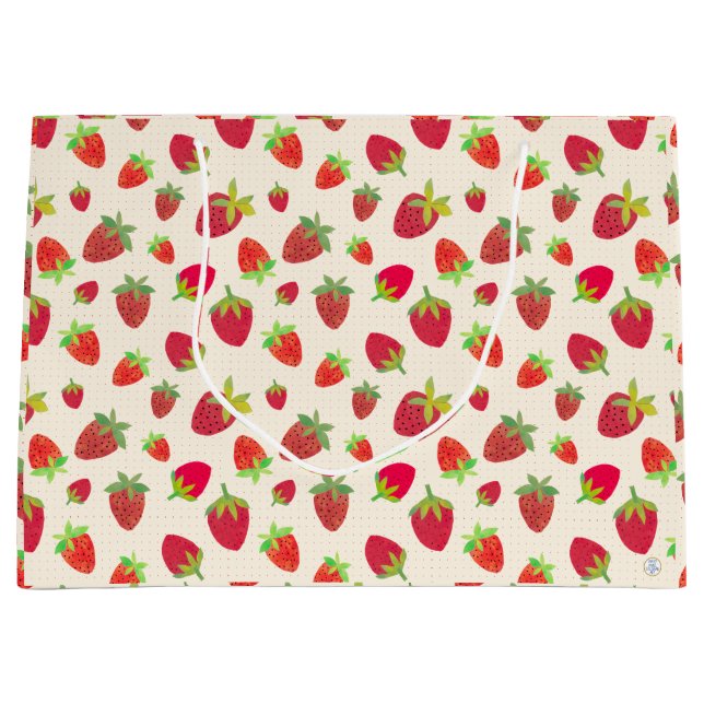 Cute Retro Strawberry Packaging Hand-Illustrated Large Gift Bag (Front)