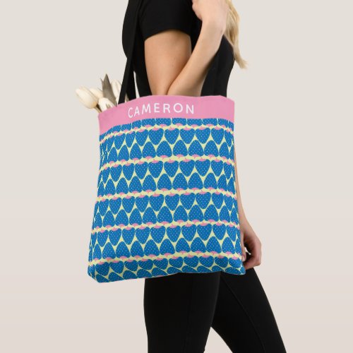 Cute Retro Strawberry Pattern Blue Personalized Tote Bag