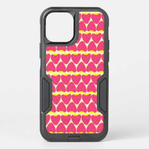 Cute Retro Strawberry Pattern in Bright Pink OtterBox Commuter iPhone 12 Case