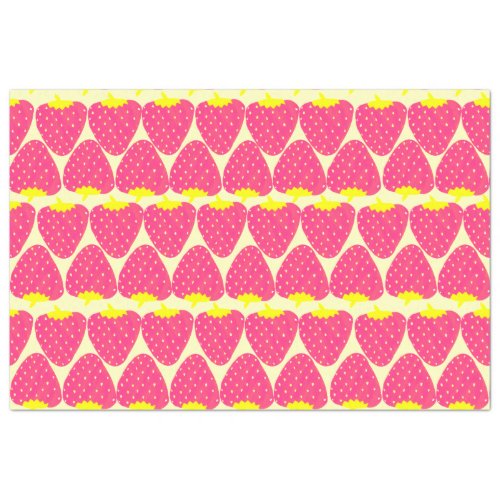 Cute Retro Strawberry Pattern in Bright Pink Tissue Paper