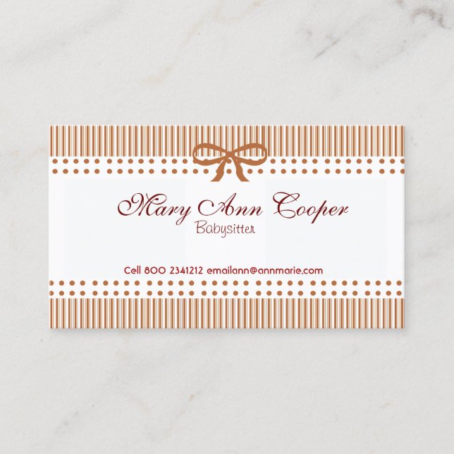 Cute Retro Striped Pattern Bow Tie Red Business Card (Front)