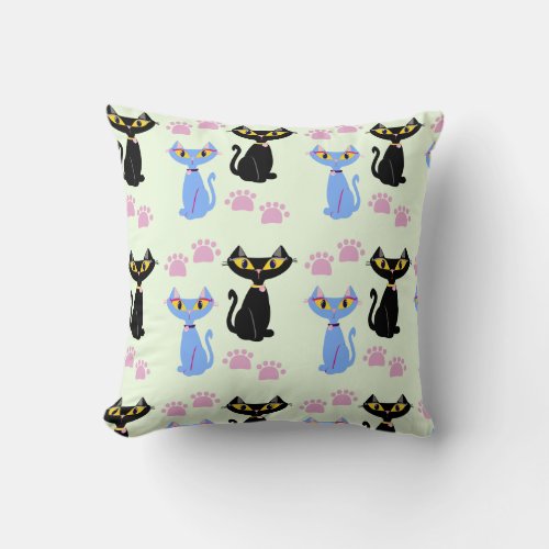 Cute Retro Style Illustrated Cats Pattern Throw Pillow