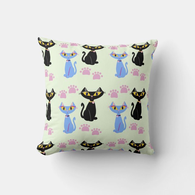 Cute Retro Style Illustrated Cats Pattern Throw Pillow (Front)