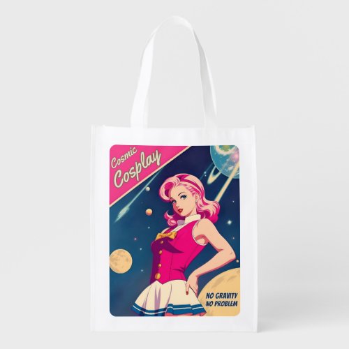 Cute Retro Style Japan Pink Sci Fi Cosmic Cosplay Grocery Bag