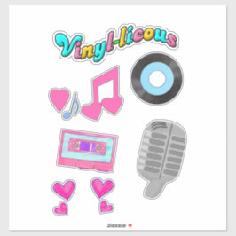 Cute Retro Style Music Cartoon Fun Design Set Sticker