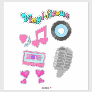 Cute Retro Style Music Cartoon Fun Design Set Sticker