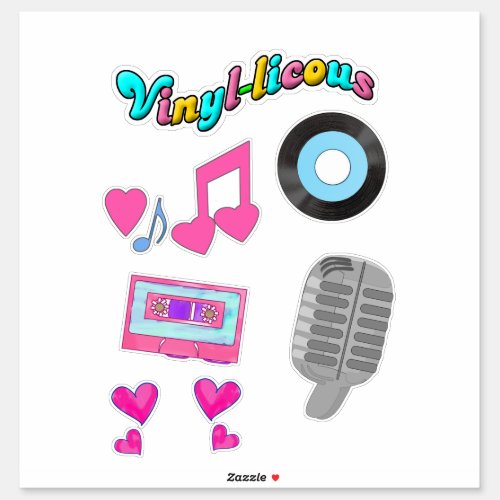 Cute Retro Style Music Cartoon Fun Design Set Sticker