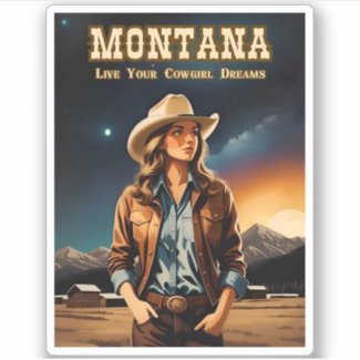 Cute Retro Style Night Sky Montana Cowgirl