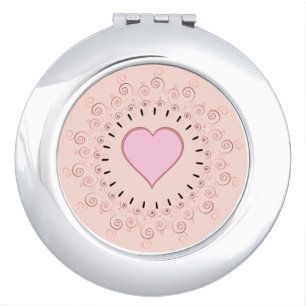 Cute Retro Style Pink Heart Compact Mirror