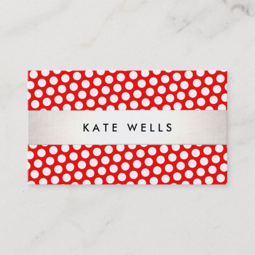 Cute Retro Style Red and White Polka Dot Pattern Business Card
