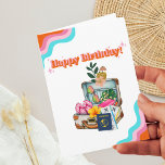 Cute Retro Suitcase,Travel Mom,Fun Birthday, Photo Card<br><div class="desc">Celebrate the adventurous spirit of a traveling mom! This pretty birthday card is designed for moms who live life one destination at a time. Featuring adorable travel-themed illustrations — a packed vintage suitcase and a passport “Happy Birthday” — it’s the perfect card for a mom who’s always planning her next...</div>