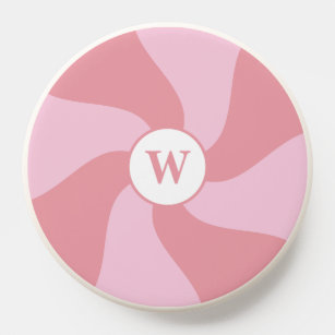 Cute Retro Swirl Pastel Pink Monogram Initial PopSocket