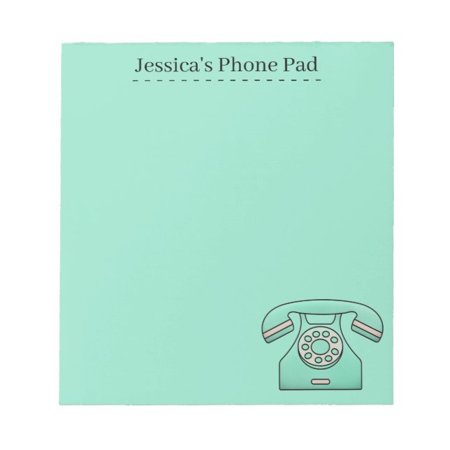 Cute Retro Teal Telephone Personalised Phone Pad (Front)